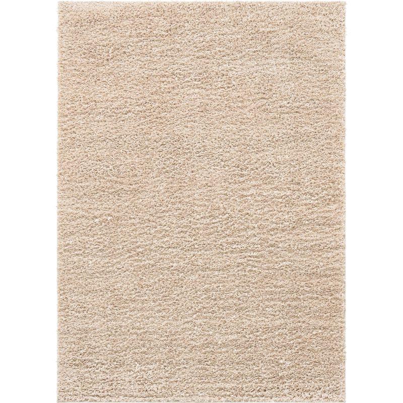 Ivory Rectangular Stain-Resistant Shag Area Rug