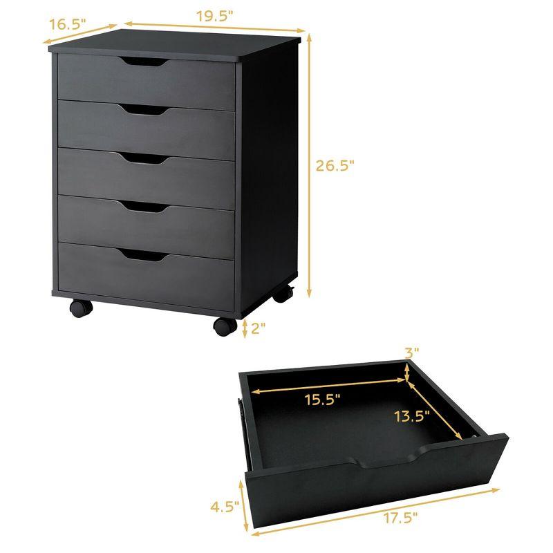 Costway 5 Drawer Chest Storage Dresser Floor Cabinet Organizer with Wheels Black