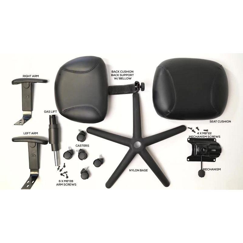 Posture Chair with Adjustable Arms Black - Boss Office Products: LeatherPlus, Lumbar Support, Swivel Base