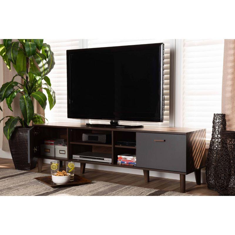 Moina Two-Tone Wood TV Stand for TVs up to 70" Walnut/Gray - Baxton Studio