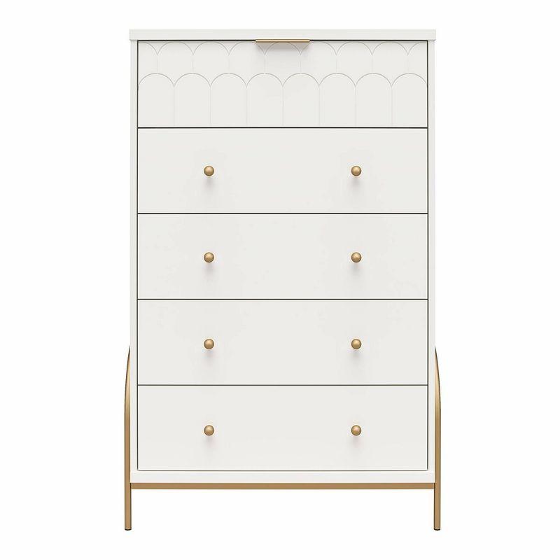 Anastasia Creamy White 5-Drawer Dresser with Brassy Gold Accents