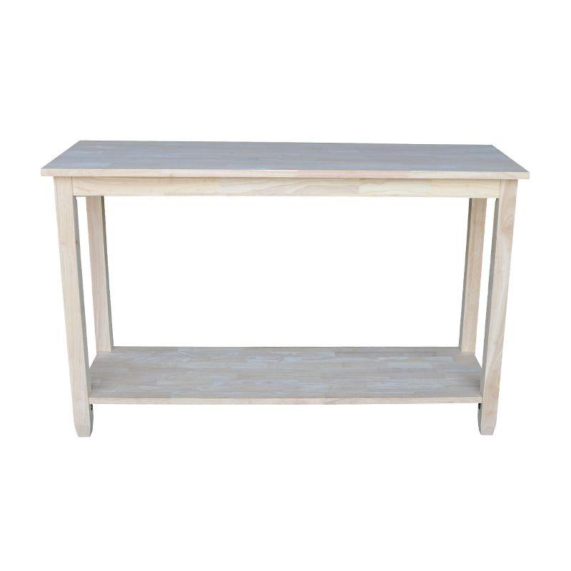 Solano Unfinished Solid Wood Console Table with Storage Shelf