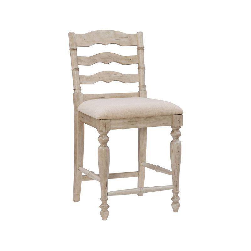 Elegant Marino 24" White Washed Wood Counter Stool with Linen Seat