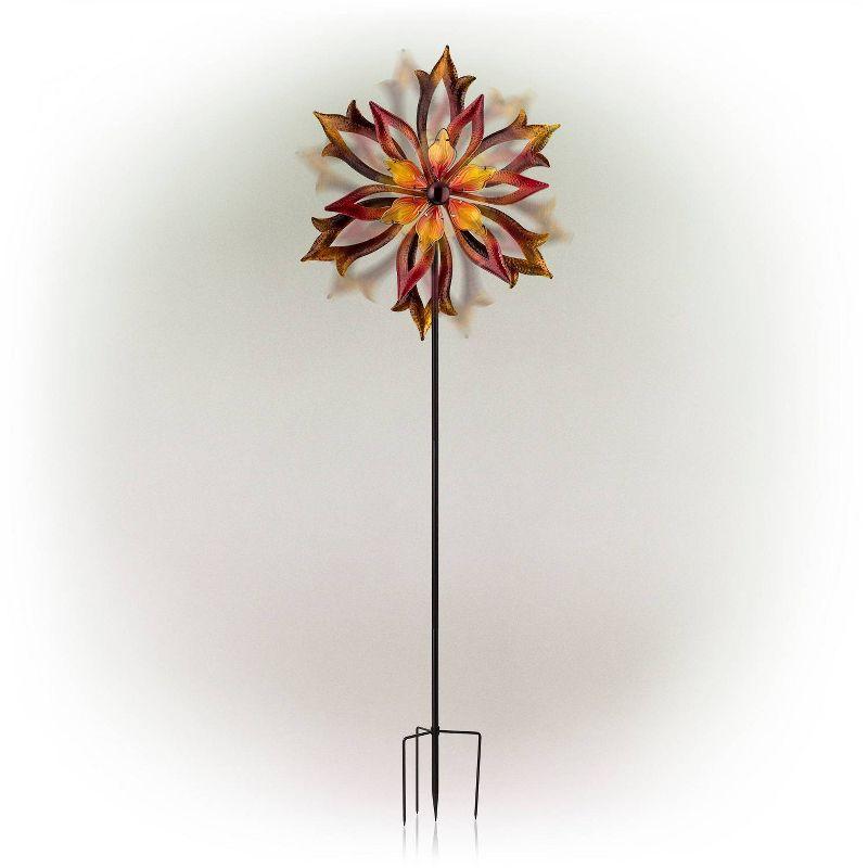 96" Glass/Iron Outdoor Flower Dual Kinetic Spinner Stake Red/Yellow - Alpine Corporation: Yard Art Decor
