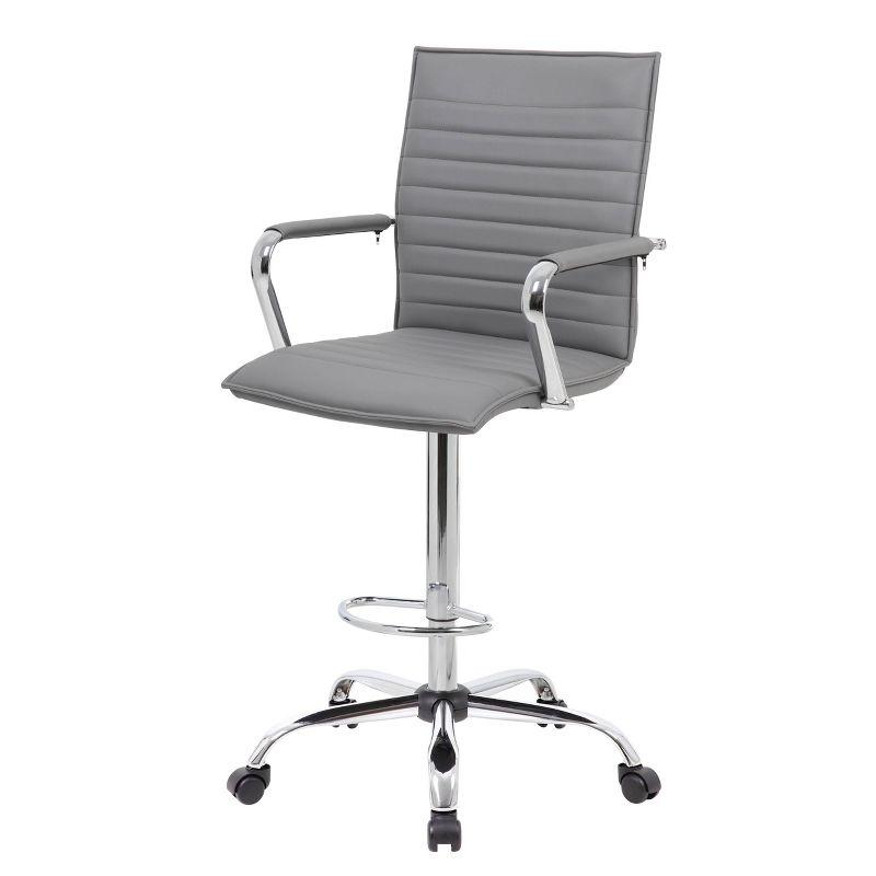 Gray Vinyl Ribbed Drafting Stool with Fixed Arms