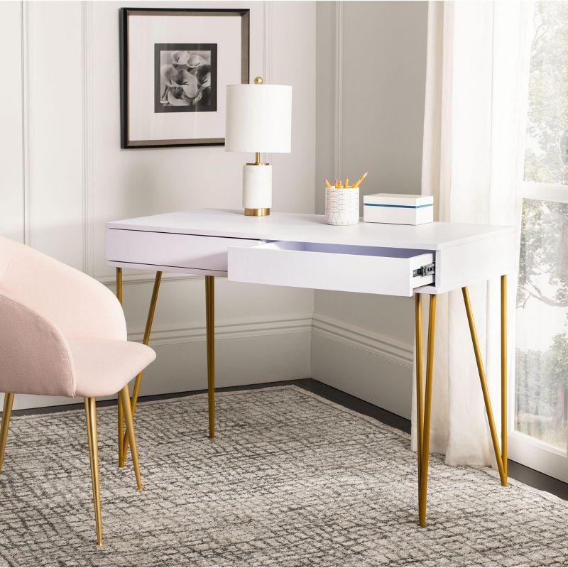 Elegant Transitional White and Gold Home Office Desk with 2 Drawers