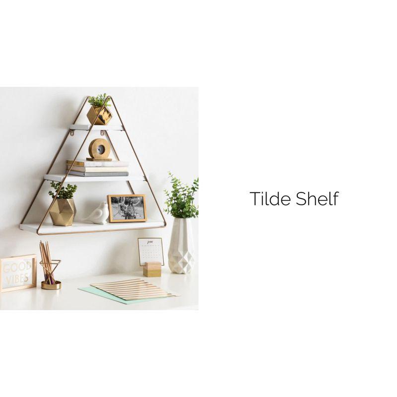 Kate & Laurel All Things Decor 20.8" x 24.2" Tilde Three-Tier Triangle Wood and Metal Wall Shelf Natural/Gold