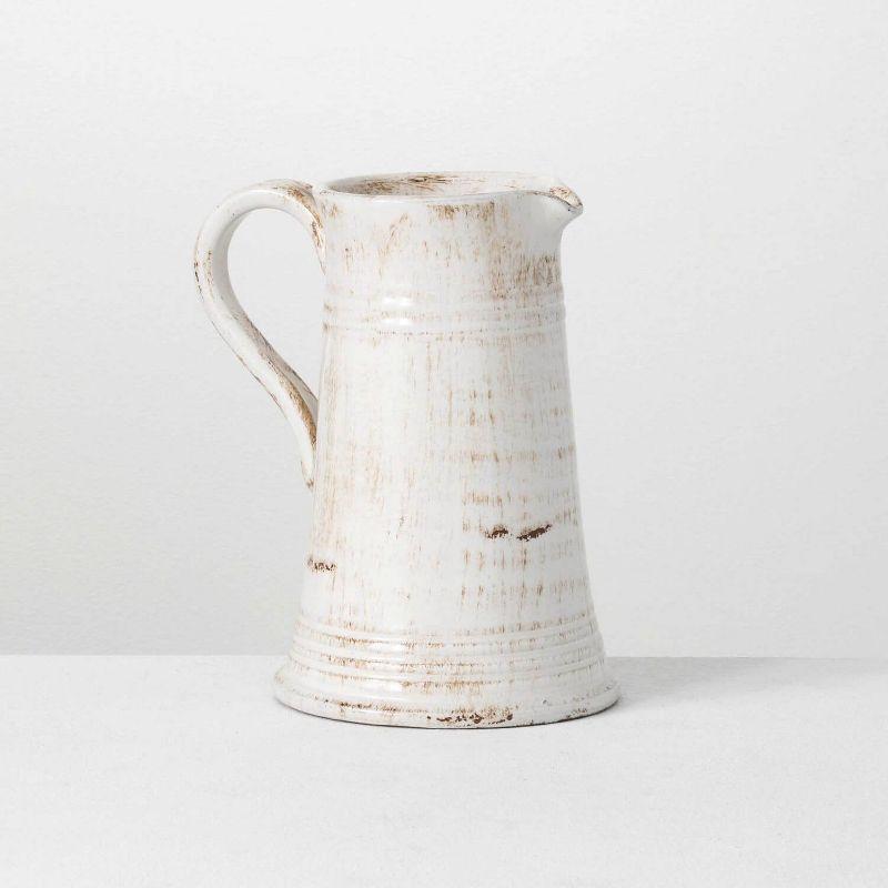 Off-White Glazed Ceramic Decorative Pitcher Vase 10"