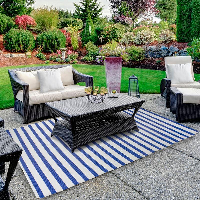 4' x 6' Blue and White Striped Rectangular Outdoor Area Rug