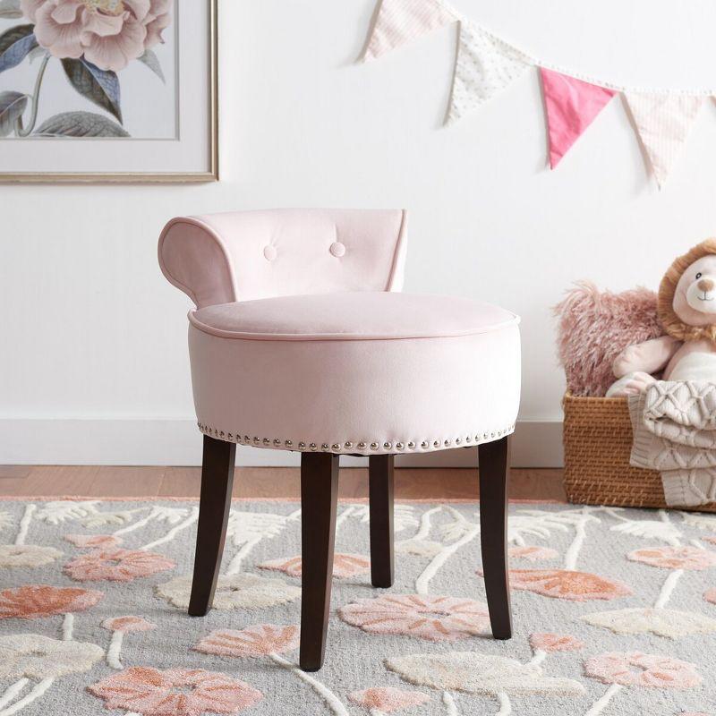 Petite Blush Pink Velvet Vanity Stool with Espresso Birch Legs