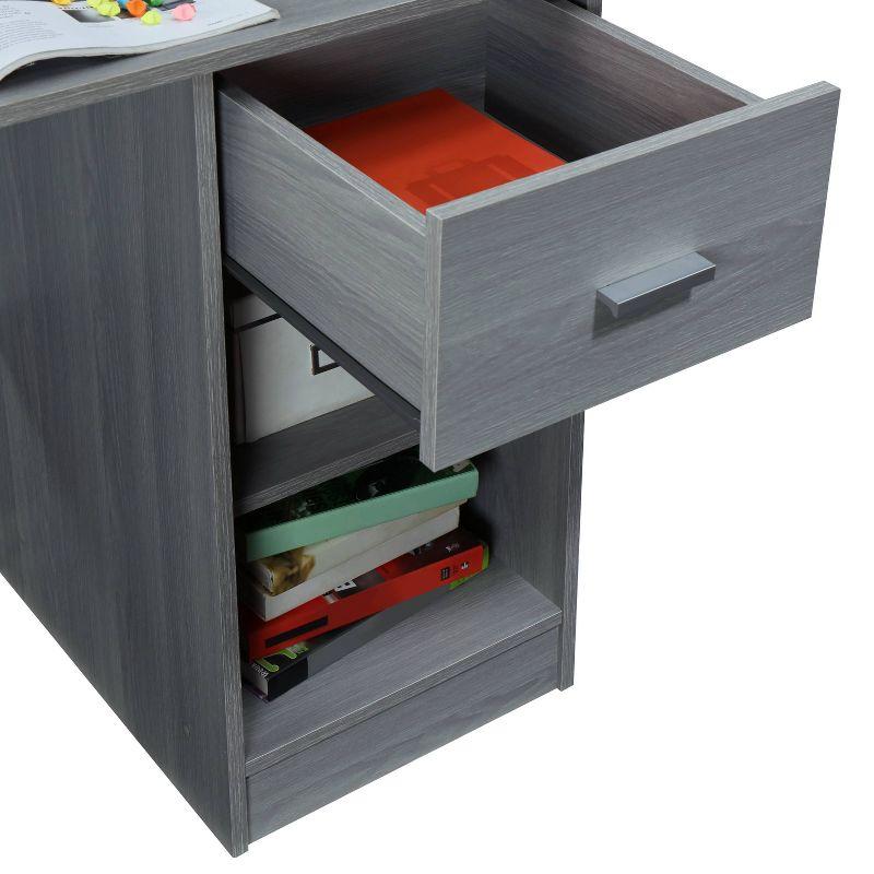 Modern Office Desk with Hutch Gray - Techni Mobili: Laminated Particle Board, Storage Hutch