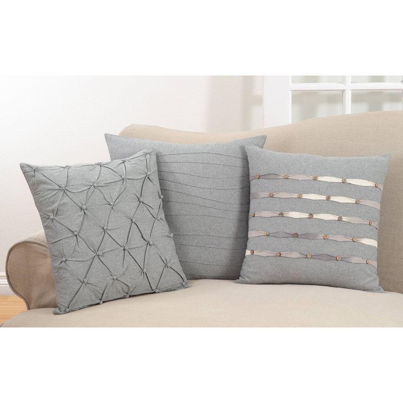 18"x18" Down Filled Pin-Tucked Square Throw Pillow Gray - Saro Lifestyle: Mid-Century Modern, Cotton, Indoor