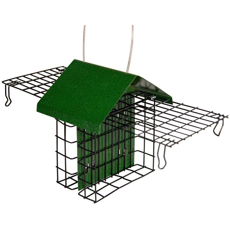 Green Metal Double Suet Cage Bird Feeder with Hammered Roof