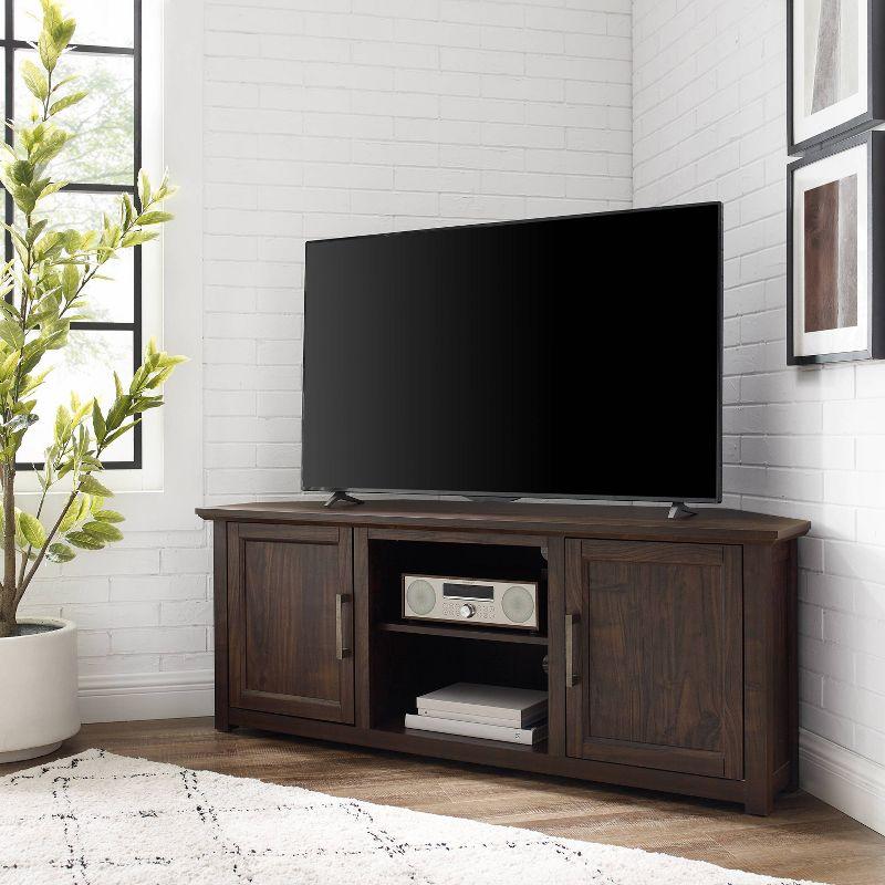 Dark Walnut 58'' Corner TV Stand with Cabinets