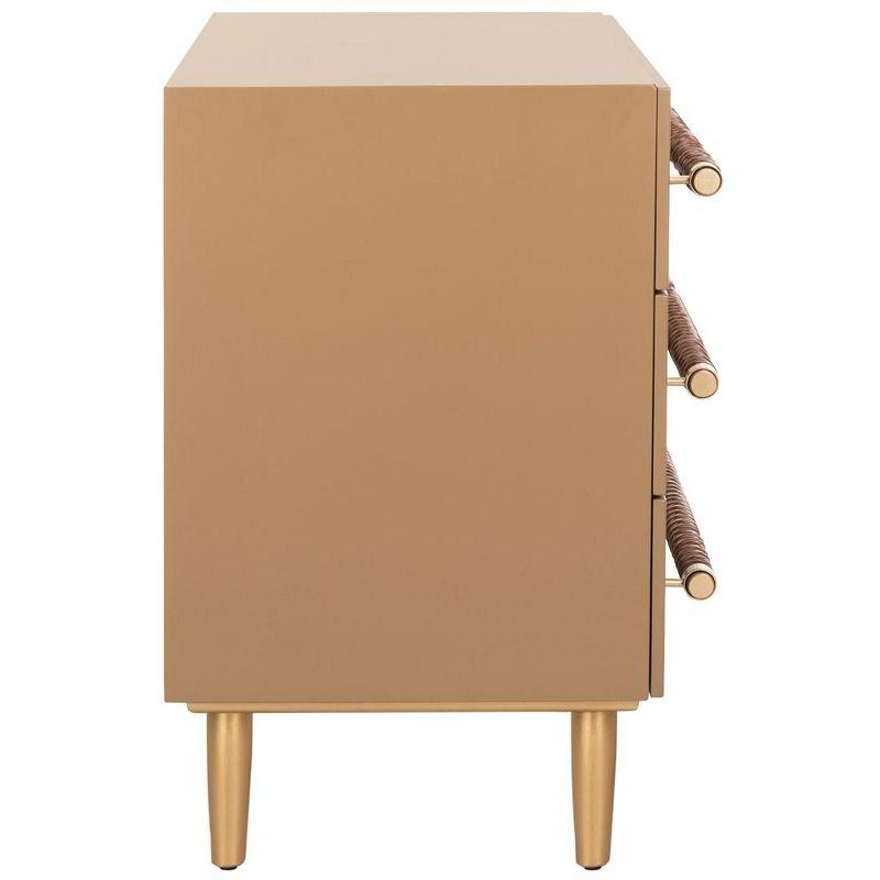 Raquel 3 Drawer Chest - Taupe/Gold/Brown Faux Leather - Safavieh.