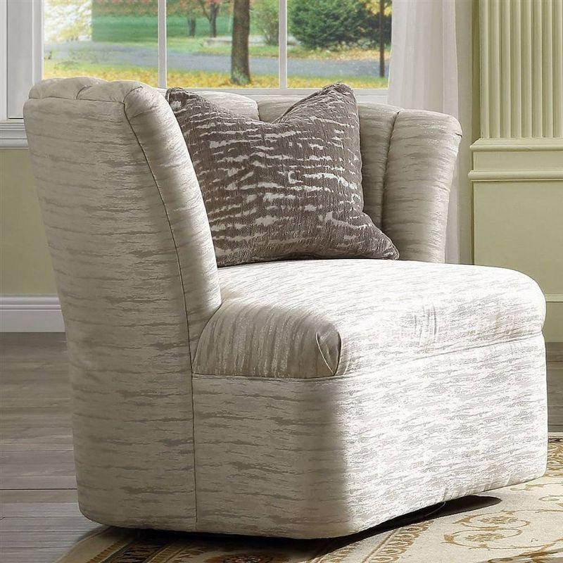 Acme Furniture 41" Athalia Swivel Chair Shimmering Pearl: Linen Upholstery, Wood Frame, No Assembly Required