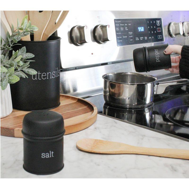 AuldHome Design Black Salt and Pepper Shaker Set; Modern Farmhouse Retro Style Shaker Set