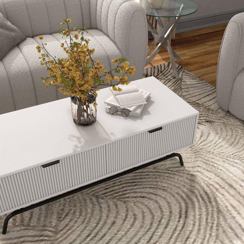 White and Black Rectangular Coffee Table with Storage