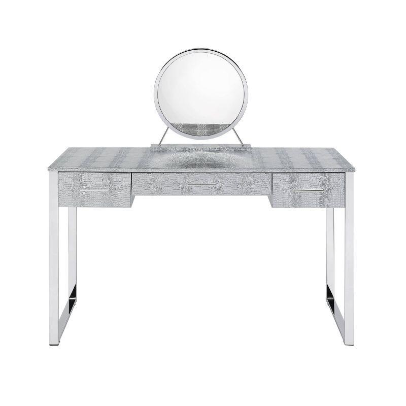 50" Myles Vanity Table Antique White, Chrome Finish - Acme Furniture: Built-in Outlet, USB, Storage