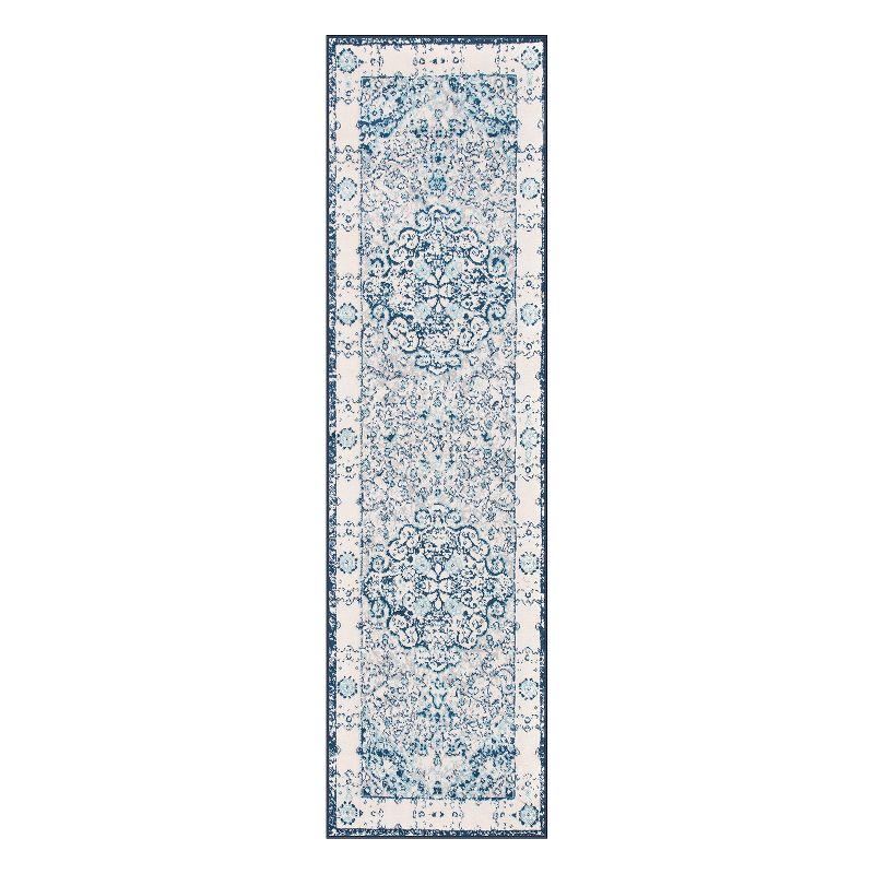 Blue Synthetic Reversible Medallion Runner Rug