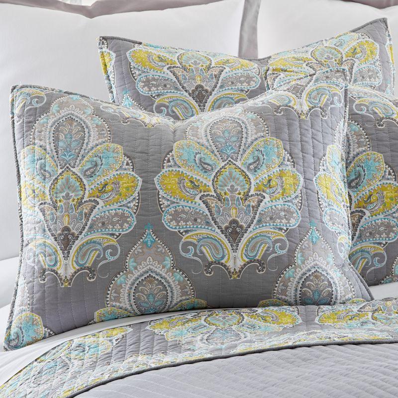 Cressley Paisley Quilt Set - Full/Queen Quilt and Two Standard Pillow Shams Grey, Yellow - Levtex Home