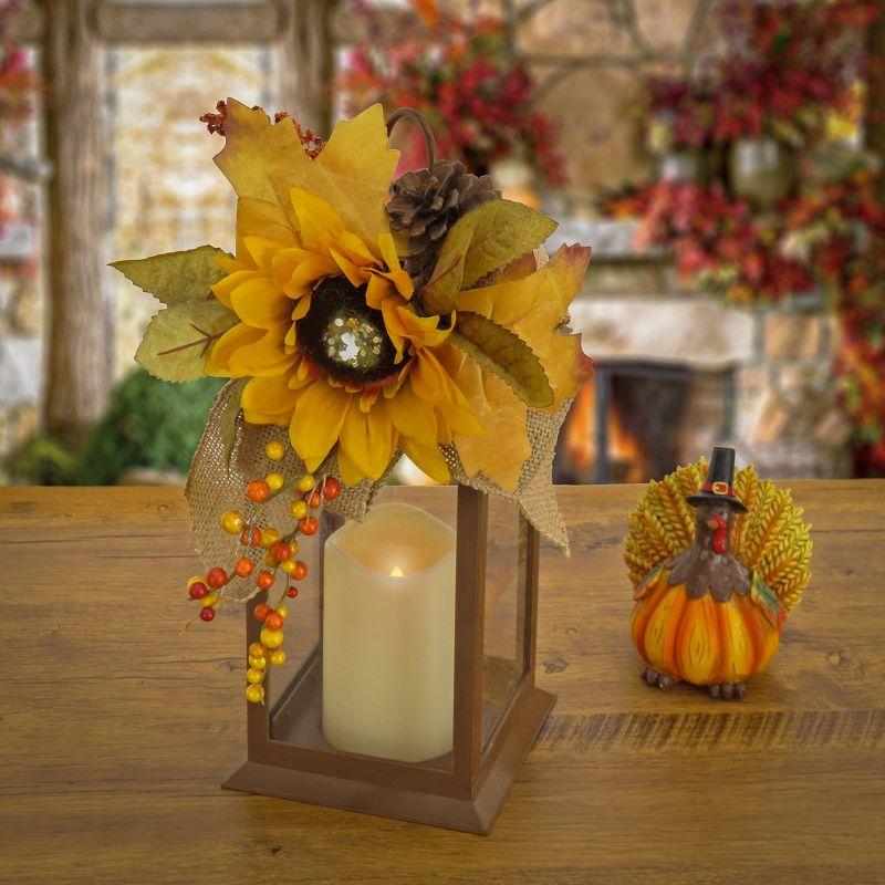 14" Sunflower and Burlap Bow Fall Harvest Lantern