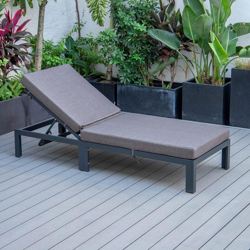 LeisureMod Marlin Patio Sling Chaise Lounge Chair With Arms in Black Aluminum