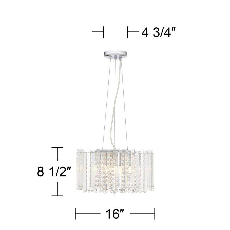 Possini Euro Design Mirabell Chrome Drum Pendant Chandelier 16" Wide Modern LED Clear Glass Crystal Prism 5-Light Fixture for Dining Room Kitchen Home