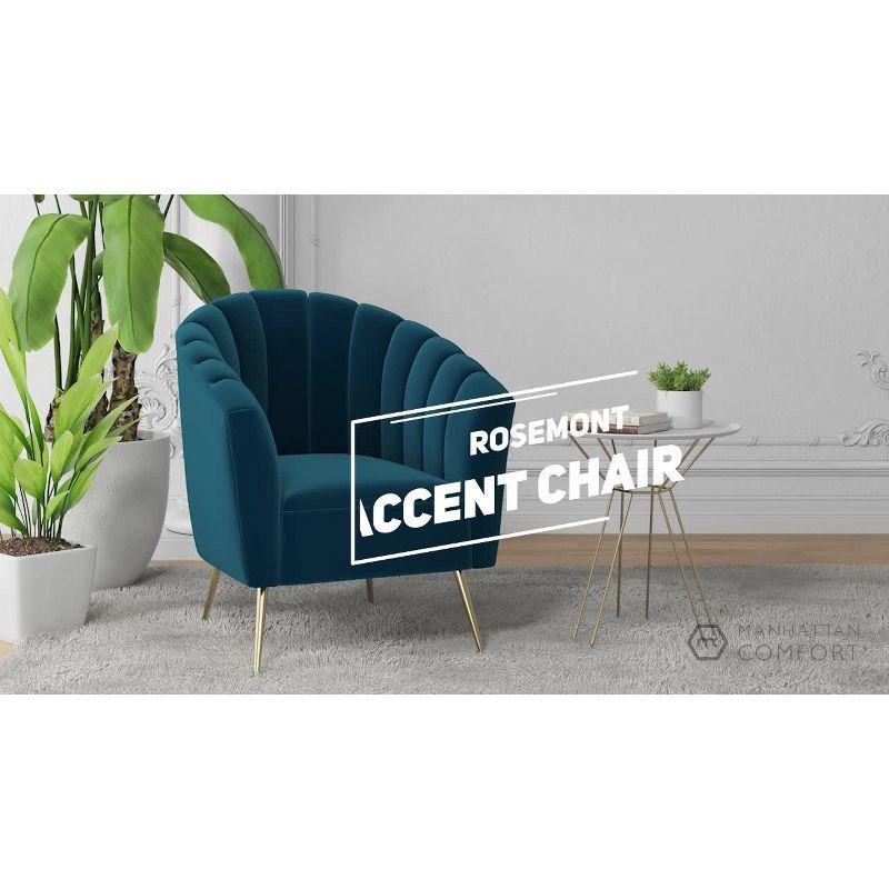 Manhattan Comfort Rosemont Velvet Accent Chair Blue: Upholstered, Semi-Gloss Finish, Wood Frame