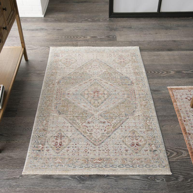 Enchanting Floral Medallion Beige/Grey Synthetic 3' x 5' Area Rug