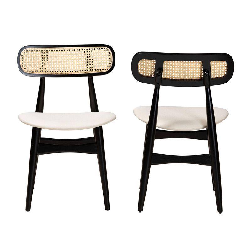 Bayou Breeze Set of 2 Black Wood Dining Chairs with Rattan Backrest (Set of 2)