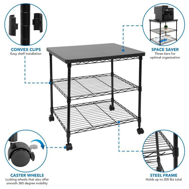 Mount-It! Printer Stand With Wheels, 3-Tier Large Printer Cart With Storage Shelves