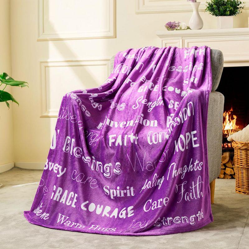SYNCFUN Soft Warm Hug Blanket - Compassion Throw Blanket Gift with Inspirational Words & Prayer, Purple Gift Blanket for Women Mom Friend 50" x 60"