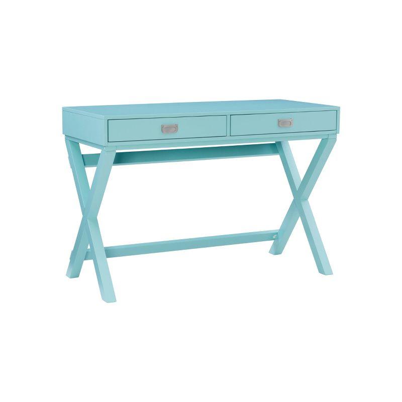 Peggy Transitional Campaign Wood Writing Desk with Drawers Blue - Linon: Silver Hardware, X-Framed Legs, Pine Frame