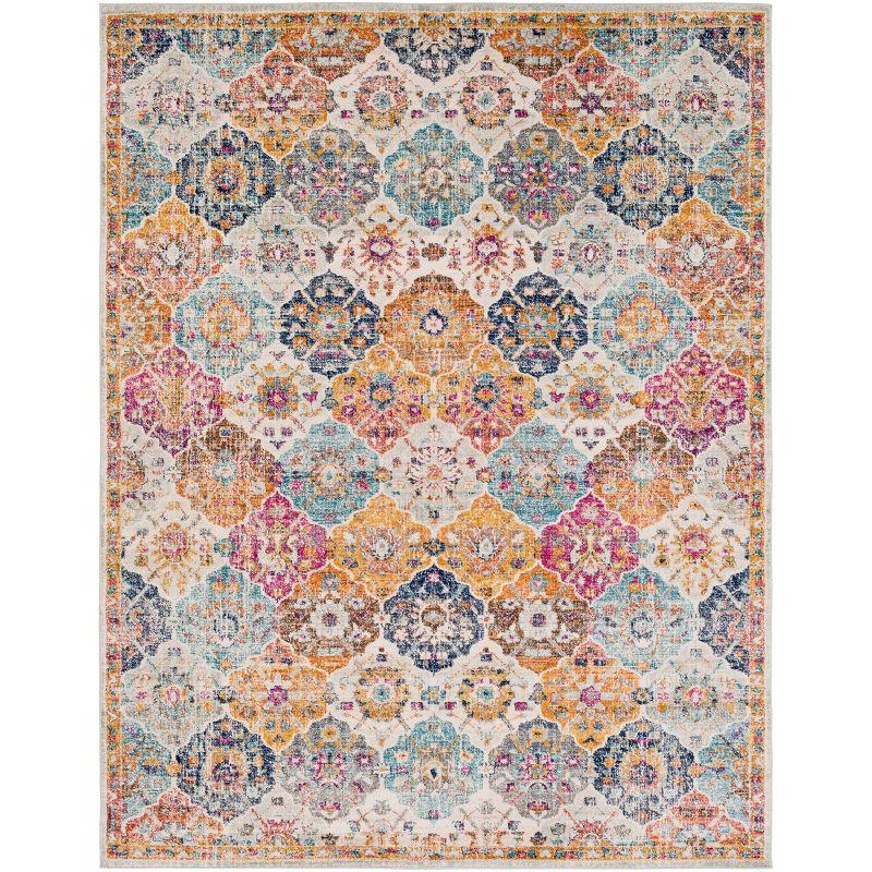 Bohemian Multicolor Floral Motif Rectangular Area Rug