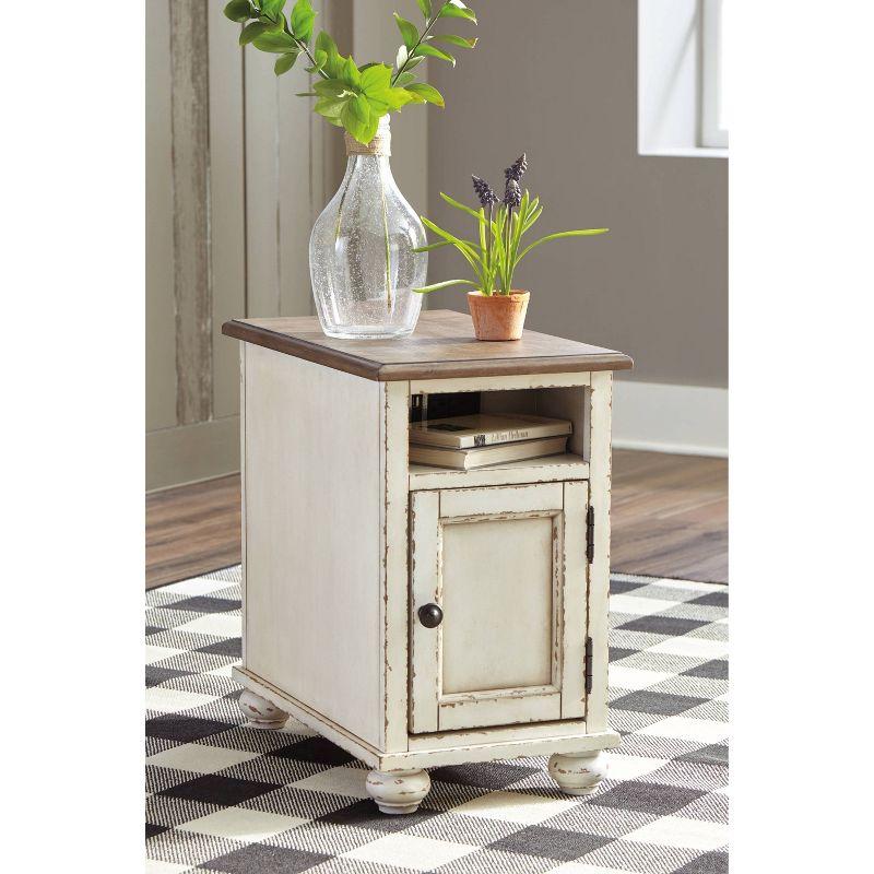 Realyn Chairside End Table White/Brown - Signature Design by Ashley: Cottage Style, Power Outlets, USB Ports