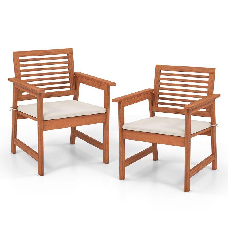 Tangkula Outdoor Hardwood Armchairs Set of 2/4 Weather-resistant Slatted Armchairs w/Removable Cushions