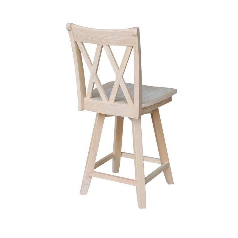 24" Double X Back Counter Height Barstool with Swivel and Auto Return Unfinished - International Concepts: Hardwood Frame