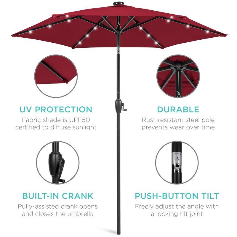 Best Choice Products 7.5ft Outdoor Solar Patio Umbrella for Deck, Pool w/ Tilt, Crank, LED Lights - Burgundy