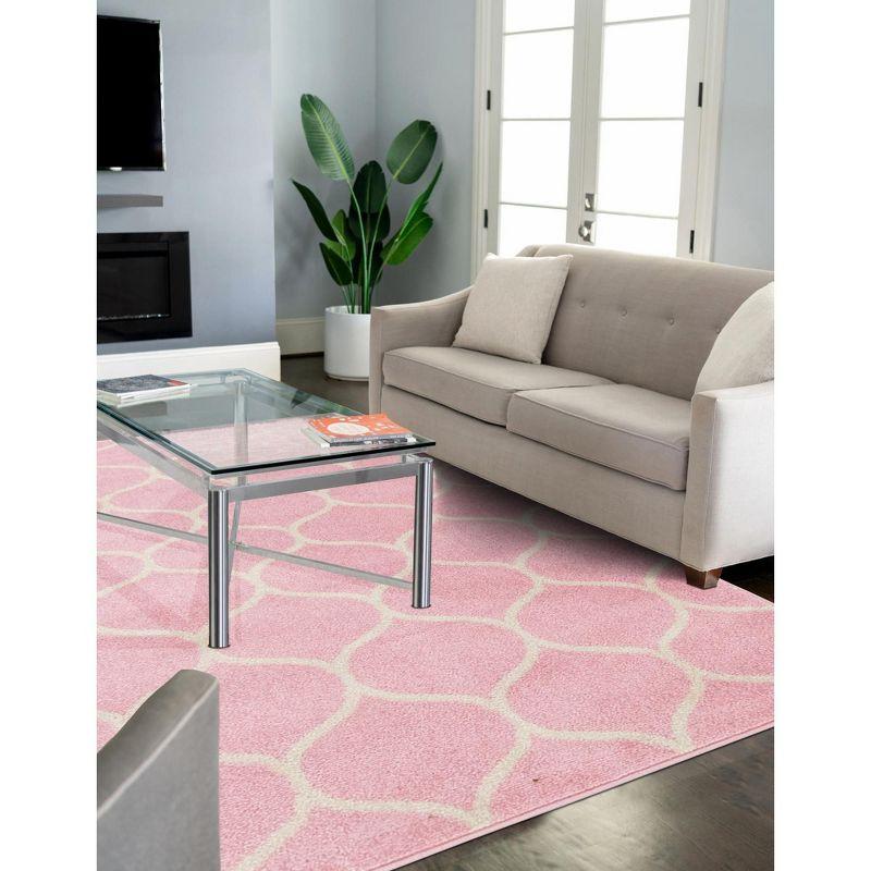 Pink Rectangular Stain-Resistant Synthetic Area Rug