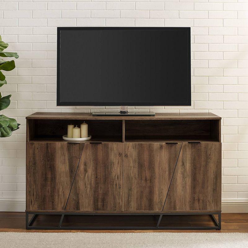 58" 4 Door Contemporary Storage Console Sideboard Rustic Oak - Saracina Home: Modern Laminated MDF Credenza