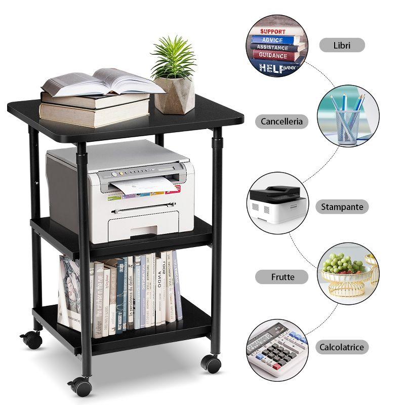 Tangkula 3-Tier Adjustable Rolling Under Desk Printer Cart with 3 Storage Shelves Printer Stand for home office Black