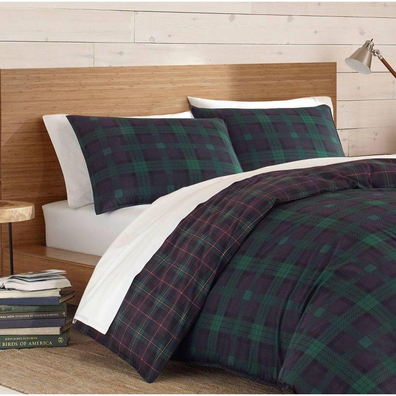 Full/Queen Woodland Tartan Reversible Duvet Cover Set Green - Eddie Bauer: Cotton, OEKO-TEX Certified, 3-Piece