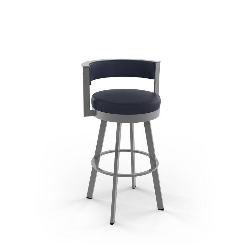 Navy Blue Faux Leather Swivel Counter Stool with Metal Frame