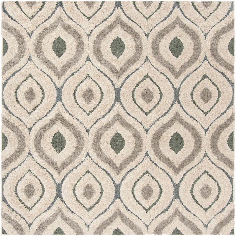 Florida Shag SG461 Power Loomed Indoor Accent Rug - Cream/Light Blue - 4'x4' Square - Safavieh