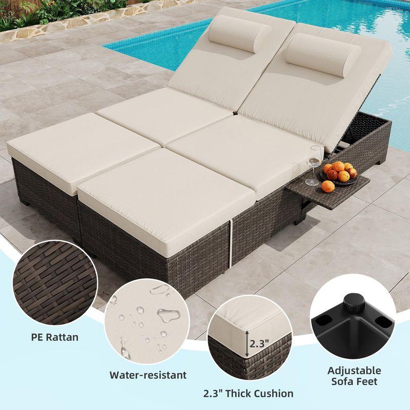 Lounge Chairs Outdoor Set of 2, PE Rattan Chaise Lounge Chair with 5-Position Adjustable Backrest for Patio Beach Pool Deck Backyard, Beige
