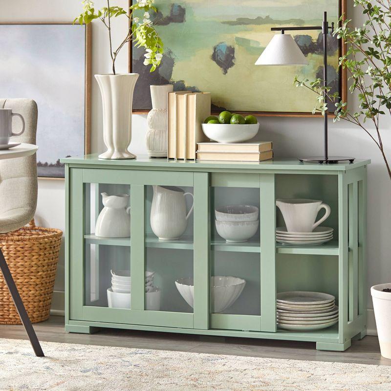 Buylateral Pacific Modular Design Stackable Cabinet with Sliding Glass Doors Mint Green: Tempered Glass, Adjustable Shelf