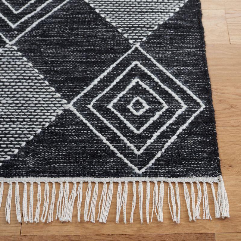 Black and Ivory Diamond Kilim Flat Weave Wool Rug