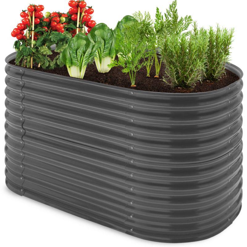 63-Inch Dark Gray Powder-Coated Steel Oval Raised Garden Bed