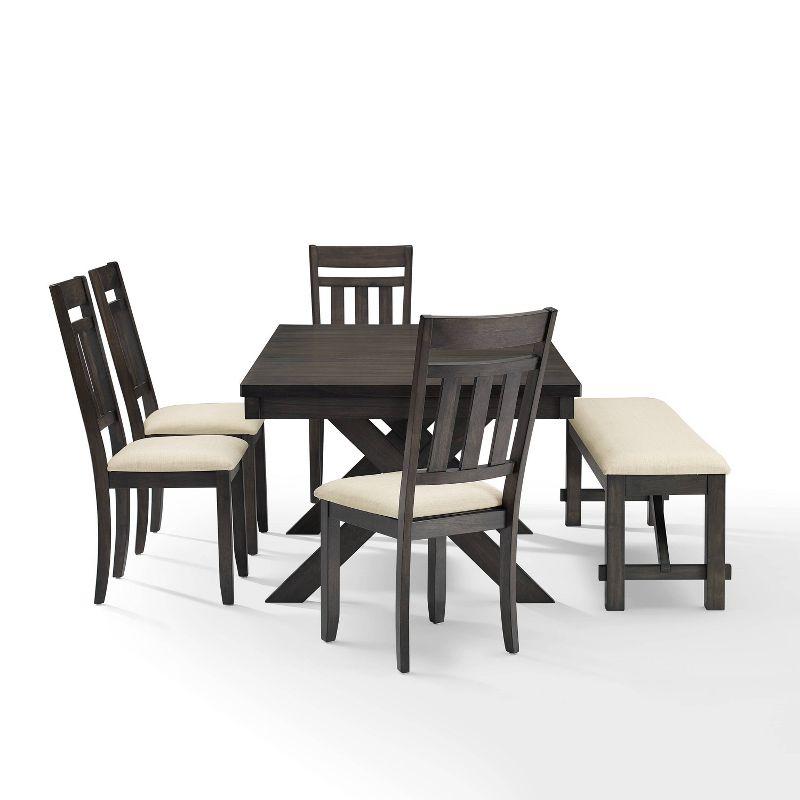 Crosley Hayden 6pc Extendable Dining Set with Bench and 4 Slat Back Chairs Slate: Farmhouse Style, Rubberwood & MDF